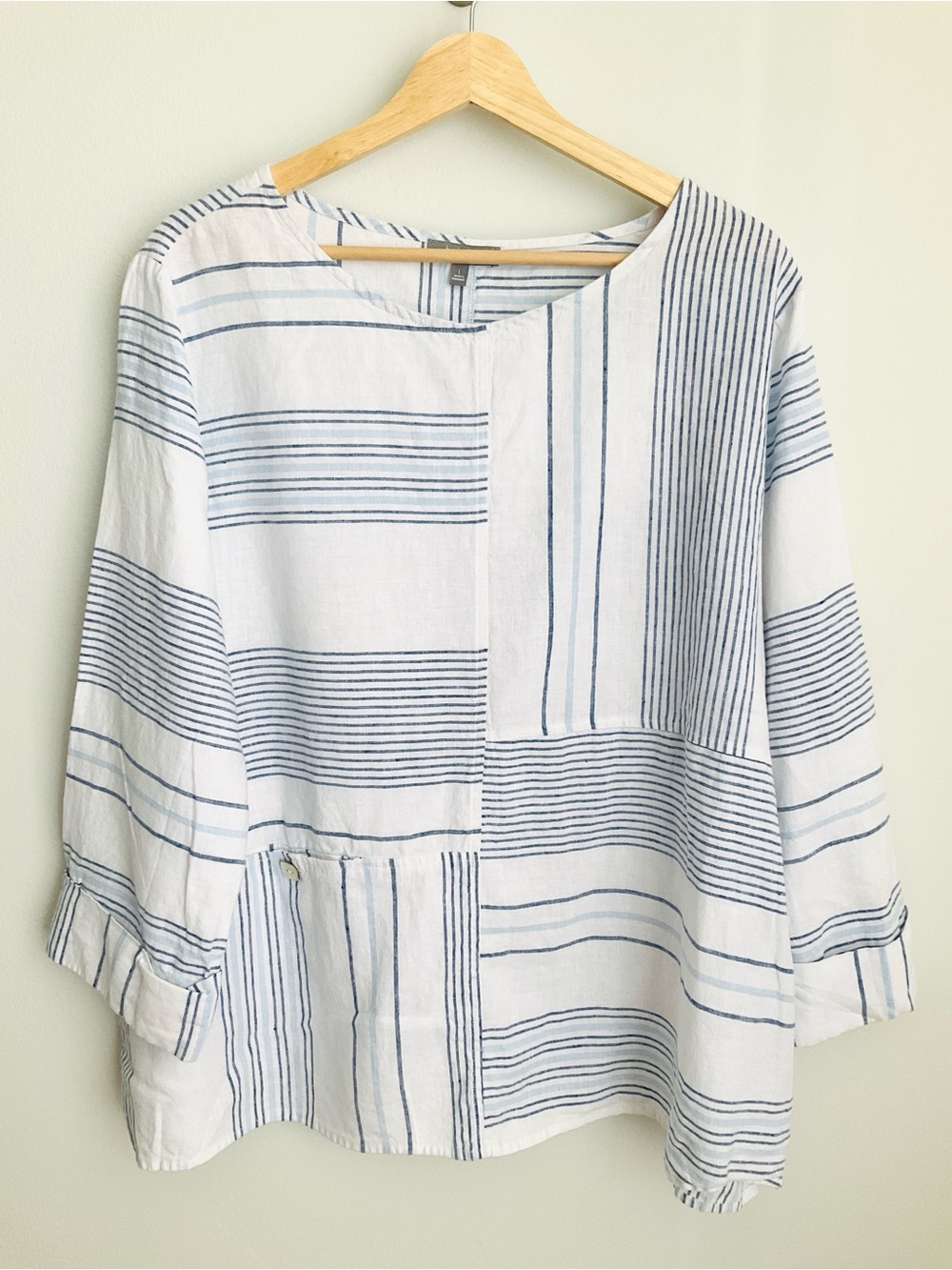Habitat Striped Tunic Top White Blue Lagenlook Large - Picture 1 of 14